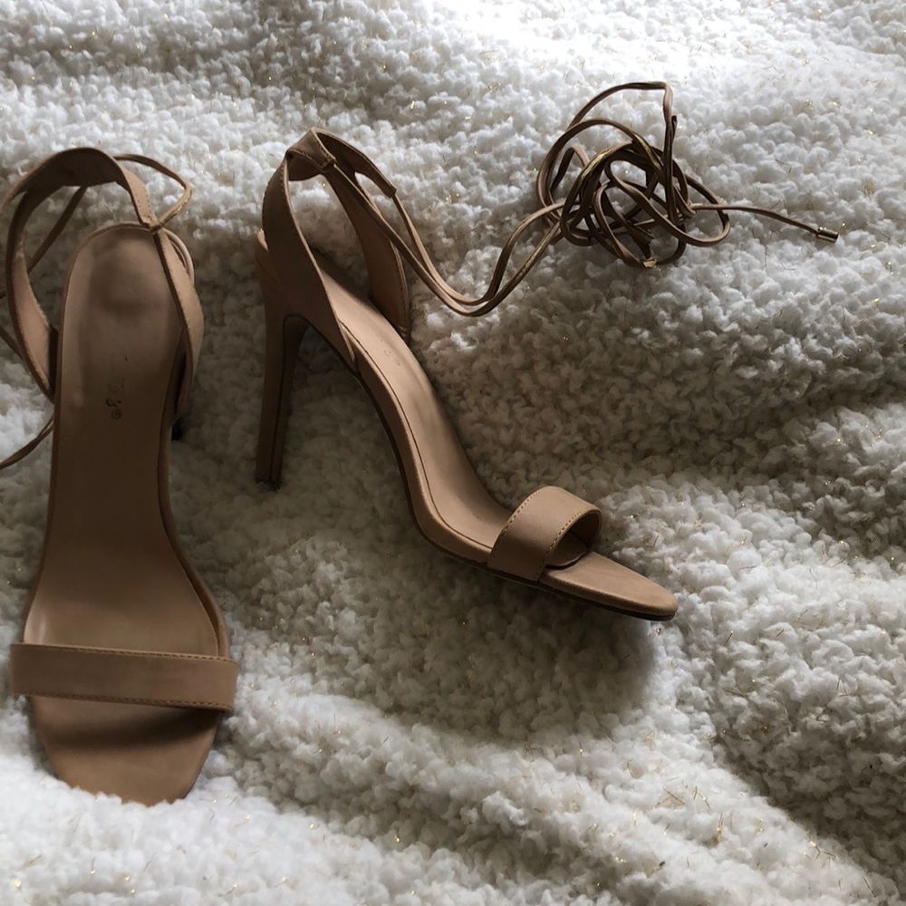 Nude lace up heels
